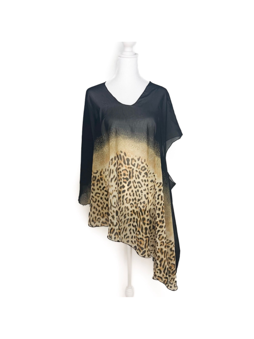 Leopard Print Chiffon Scarf Wrap Sheer Shawl Ruana Cover Up OS Boho Festival